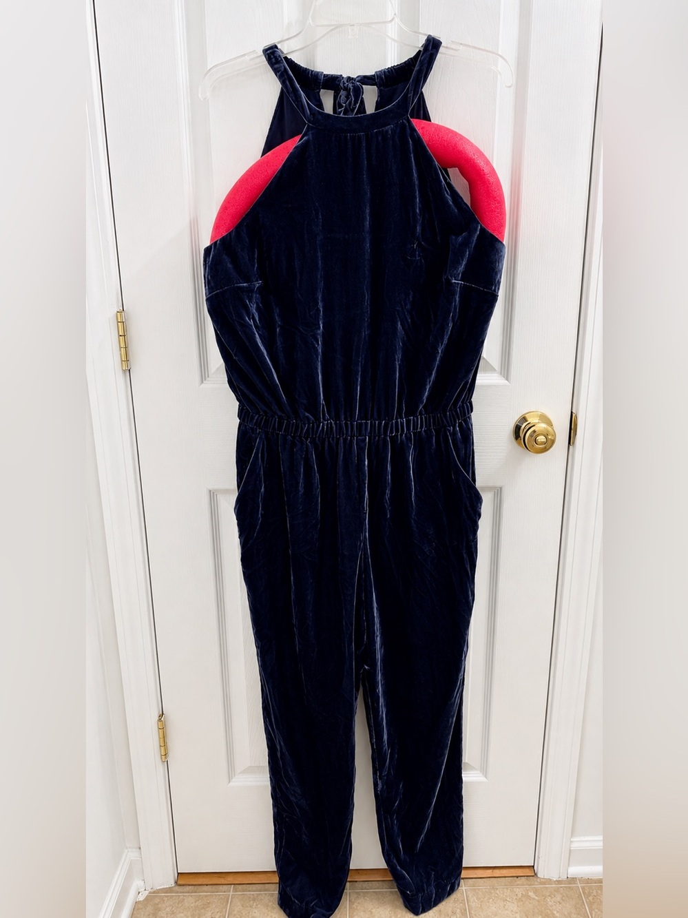 NWT LOFT Navy Velvet Halter Jumpsuit Size M | New With Tags